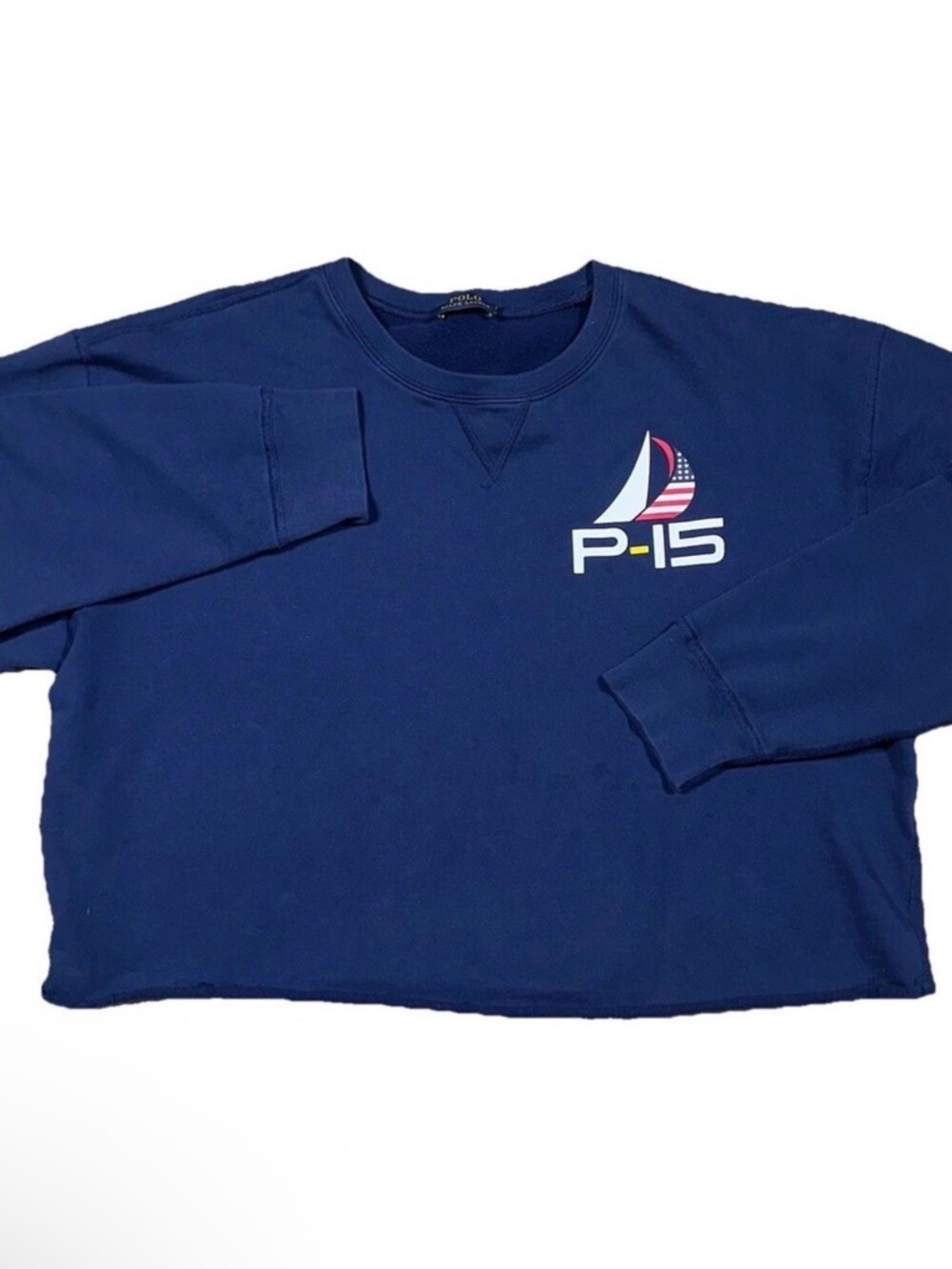 Polo Ralph Lauren P-15 Women's Large Navy Cropped Crewneck Sweatshirt Sailboat